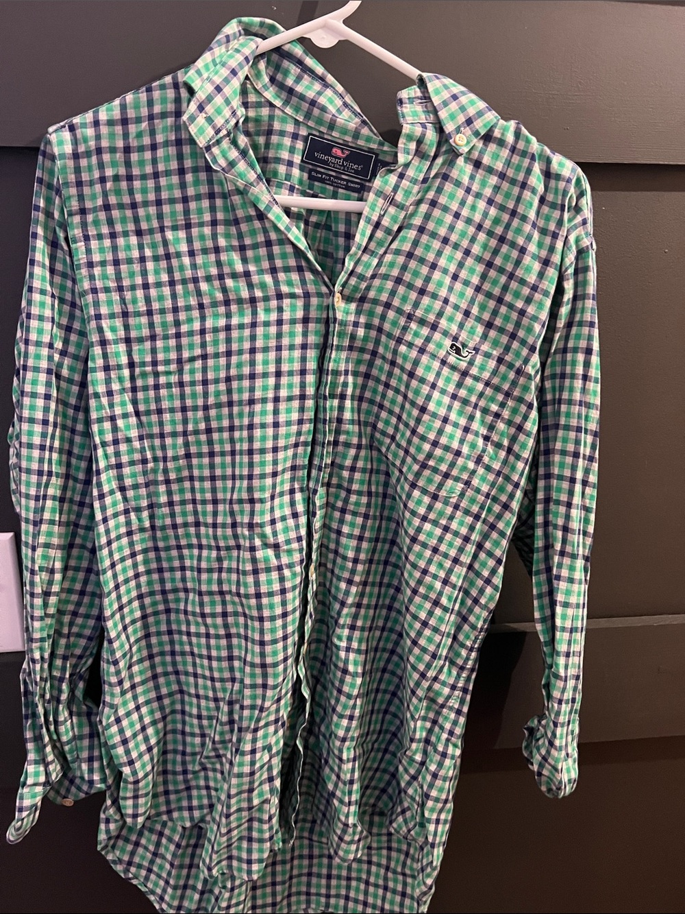 Vineyard Vines Green and Blue Plaid Men's Button-Down Shirt